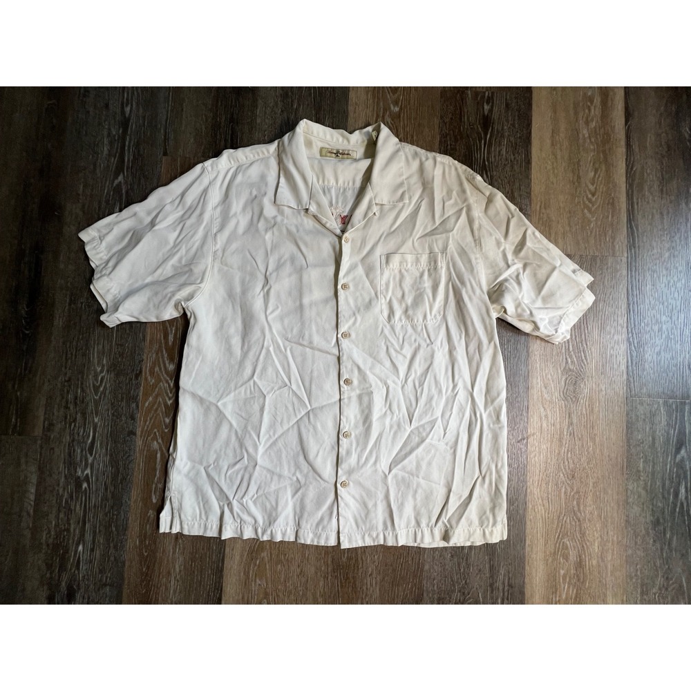 Tommy Bahama Button Up Shirt Mens XL‎ Cream Silk Rhythm & Blues 2008 Embroidered